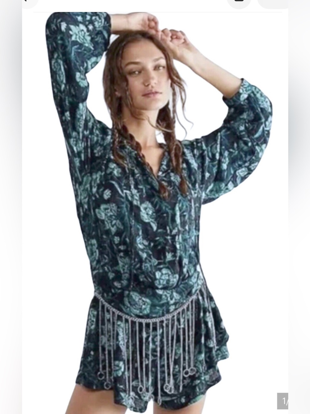 NEW FREE PEOPLE BLUE GREEN DANCE 'TIL DAWN ROMPER SIZE XS